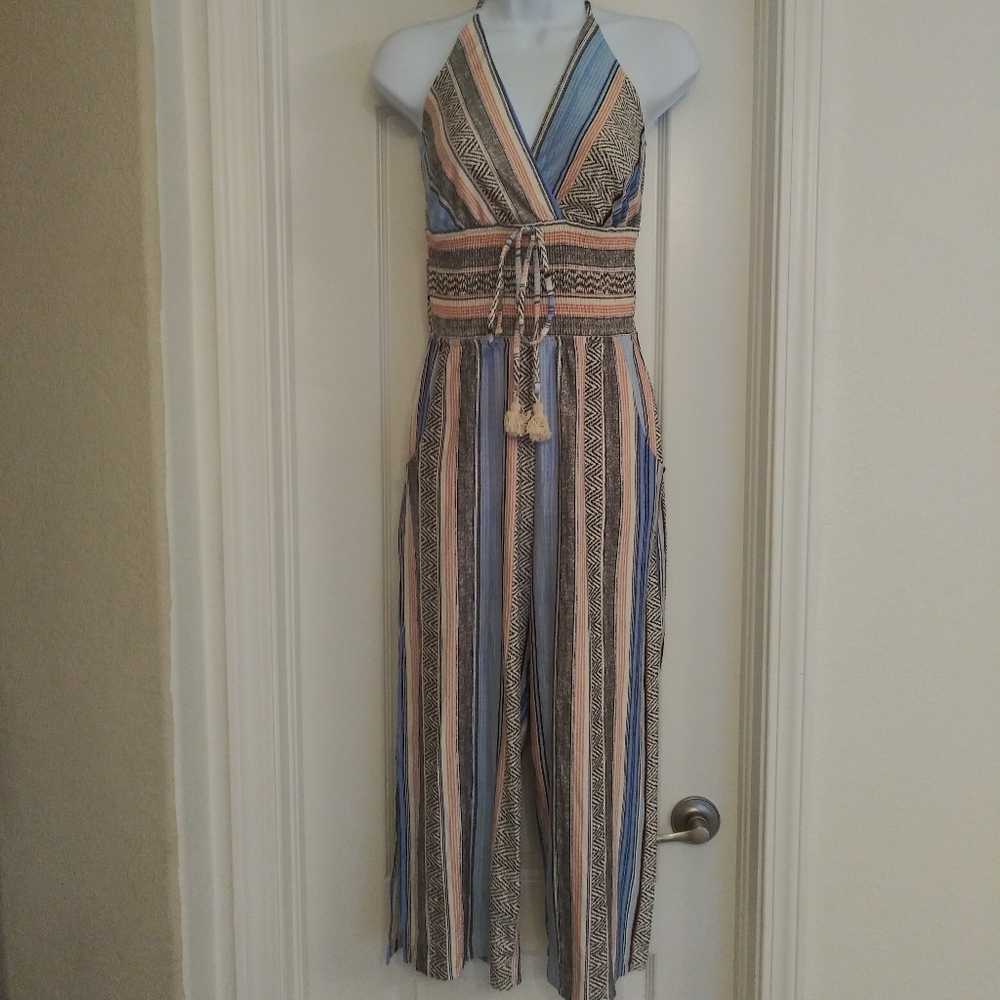Venus Striped Tassel Halter Jumpsuit
